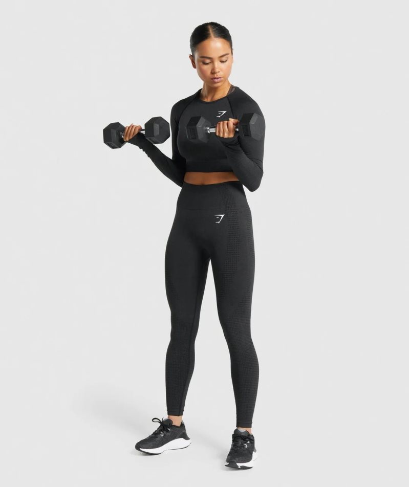 Women's Gymshark Vital Seamless 2.0 Long Sleeve Cropped Tops Black | CA 17D835